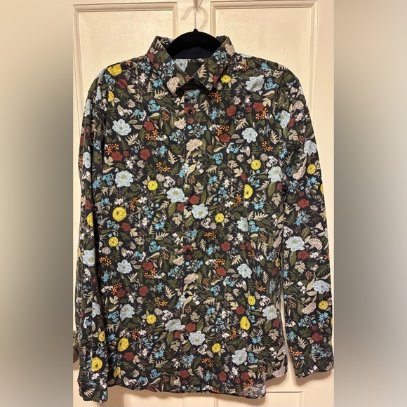 H&M Other - H&M Black Floral Button-Down Shirt with Yellow, Blue & Red Accents